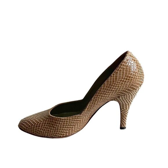 CALDERONE Vintage Tan Snake Embossed Leather Pumps Tan 6.5 - Picture 2 of 13